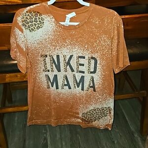 Womens large INKED MAMA cheetah bleach splatter tshirt. (Freckled Poppy).